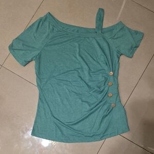 SHEIN Teal Off-Shoulder Top with Button Accents